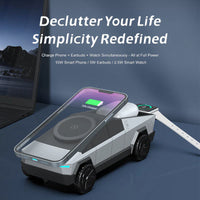 3 in 1 Silver CyberDock+ Cyber Truck inspired Motorised MagSafe Charging Dock
