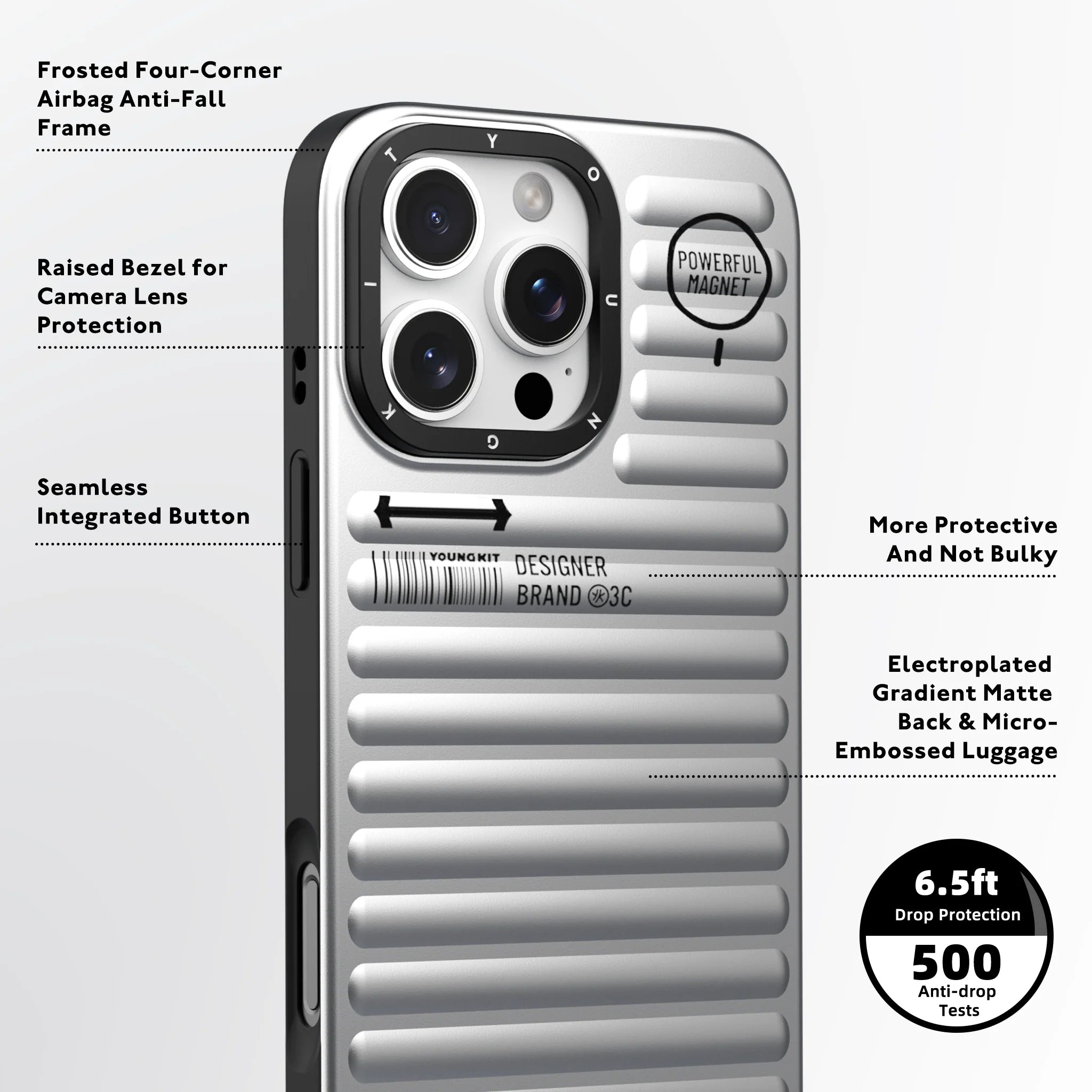 Youngkit True Silver Color Luggage-Inspired case for iPhone 15 Pro