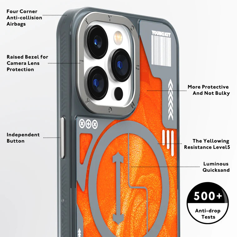 Orange Cyberpunk Luminous Quicksand iPhone 15 Promax Case