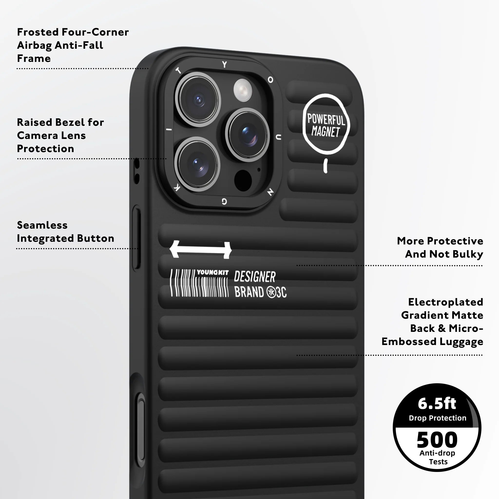 Youngkit True Black Color Luggage-Inspired case for iPhone 16 Pro