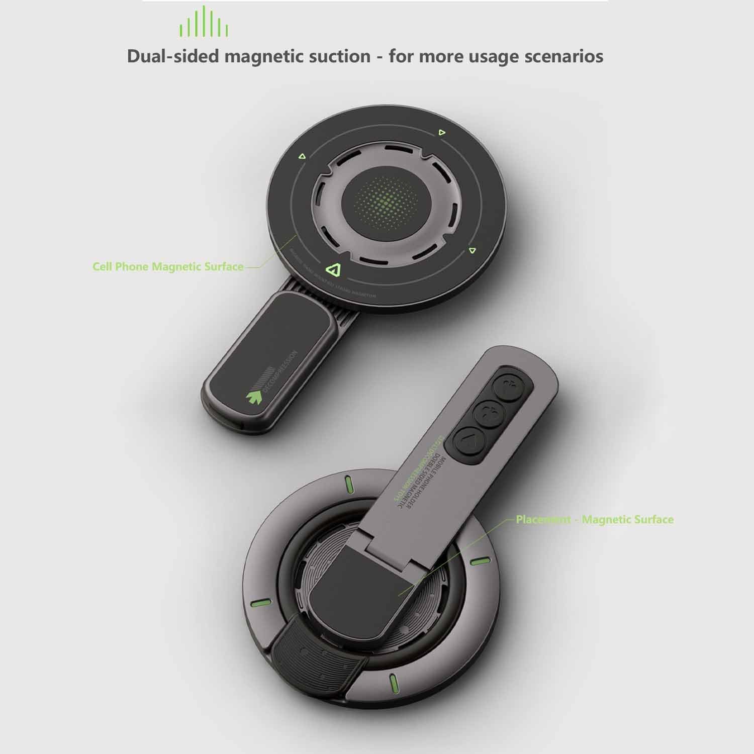 360° Magnetic Rotating Phone Holder – Double-Sided Magnetic Desktop Stand -Black
