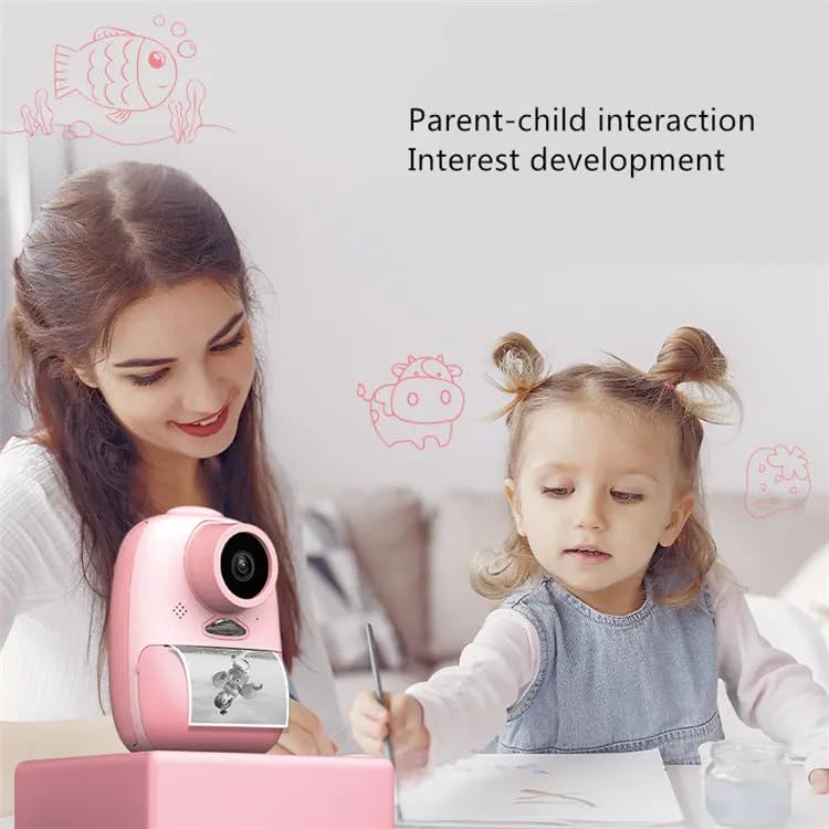 Instant Printing Retro Photo and Video Camera for Kids, 1080P Full-HD Video(Pink)