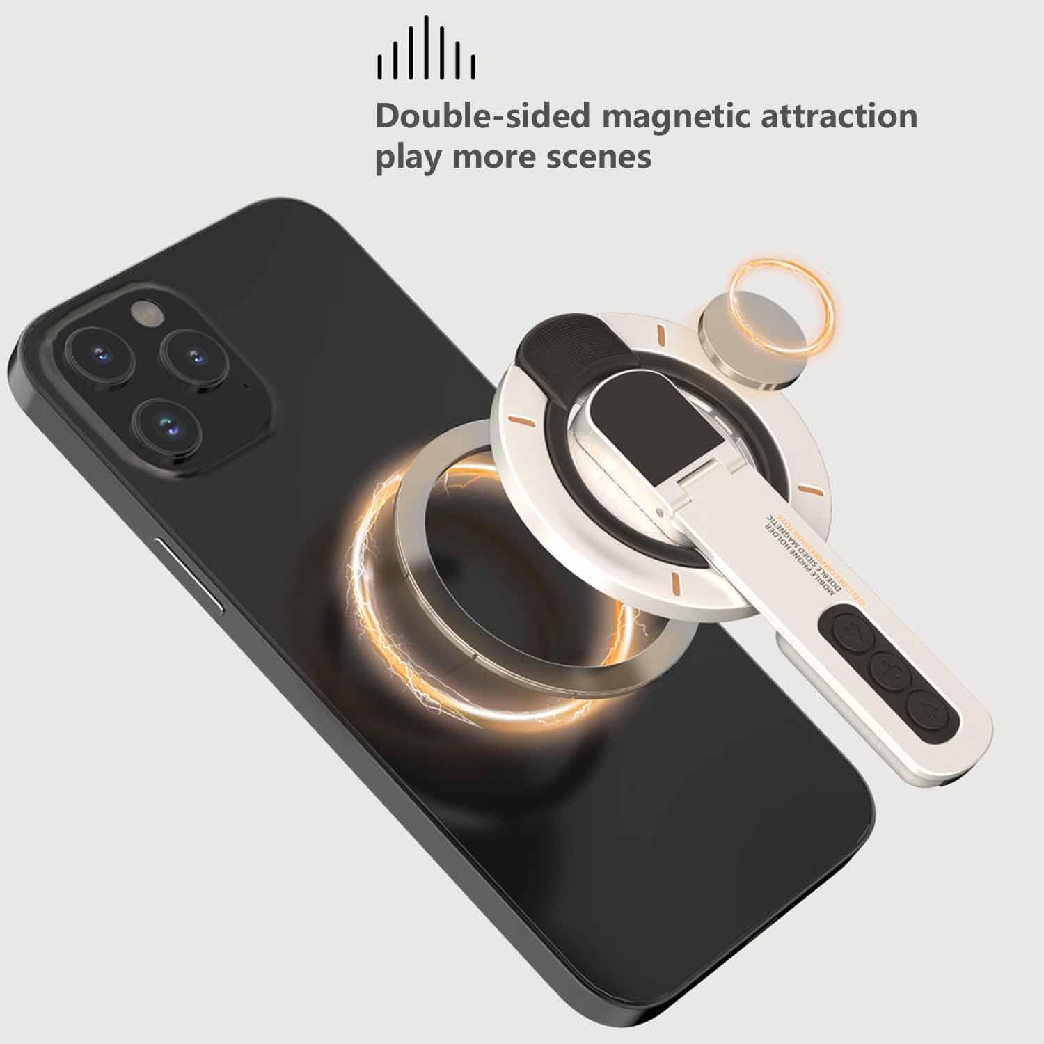 360° Magnetic Rotating Phone Holder – Double-Sided Magnetic Desktop Stand - Pearl White