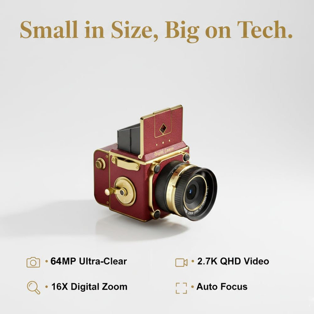 Red Vintage Digital Camera, 64MP 2.7K Retro Point and Shoot Camera with Autofocus, 2" IPS Waist-Level Screen & 16GB TF Card, 16X Zoom Compact Photography Camera