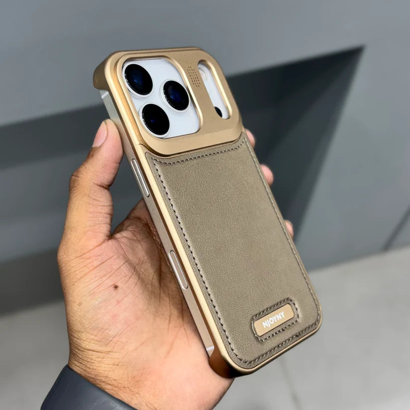 NyJoy Metal Veagan Leather with Magsafe Case for iPhone 17 Pro - Brown