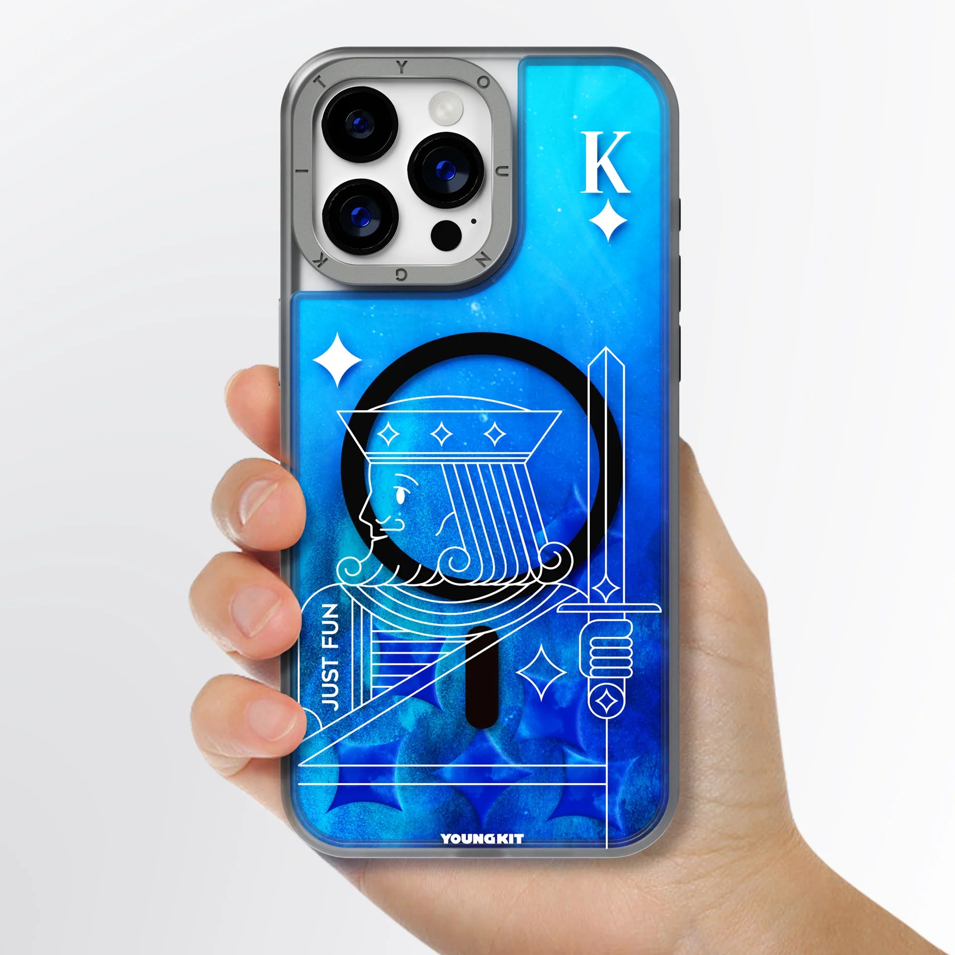 Youngkit Blue Playing Cards A + Luminous Quicksand - iPhone 15 Promax