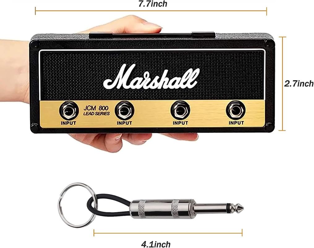 Marshall Wall Mounted Key Holder Hooks, 4Pcs Amp Keychains  Guitar Plug Hanger (Black)