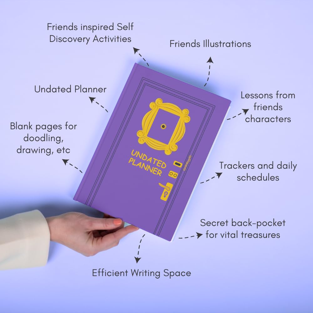 Friends Undated Planner | A5 size | 100 GSM Paper | 300+ Pages | Monthly & Yearly Trackers | Daily Schedules | Self-Discovery Activities | Budget Tracker - D2