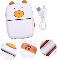 Inkless Mini Compact Thermal Printer(B/W) - White teddy