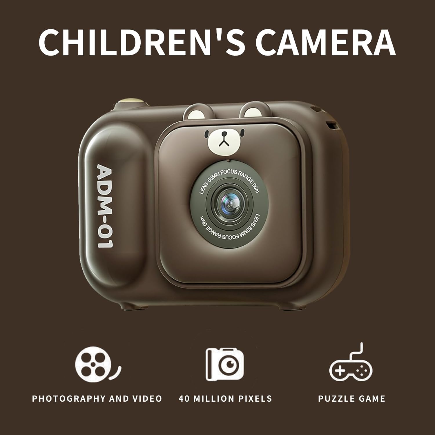 Brown Bear Design Portable Camera with Tripod for Kids