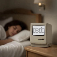 Maclock WB-8 Retro Pixel Alarm Clock, 1984 80s Computer Style Electronic Digital Clock with Large LCD Display, USB Desk Clock for Bedroom, Multiple Alarms, Calendar, Temperature, Adjustable Brightness