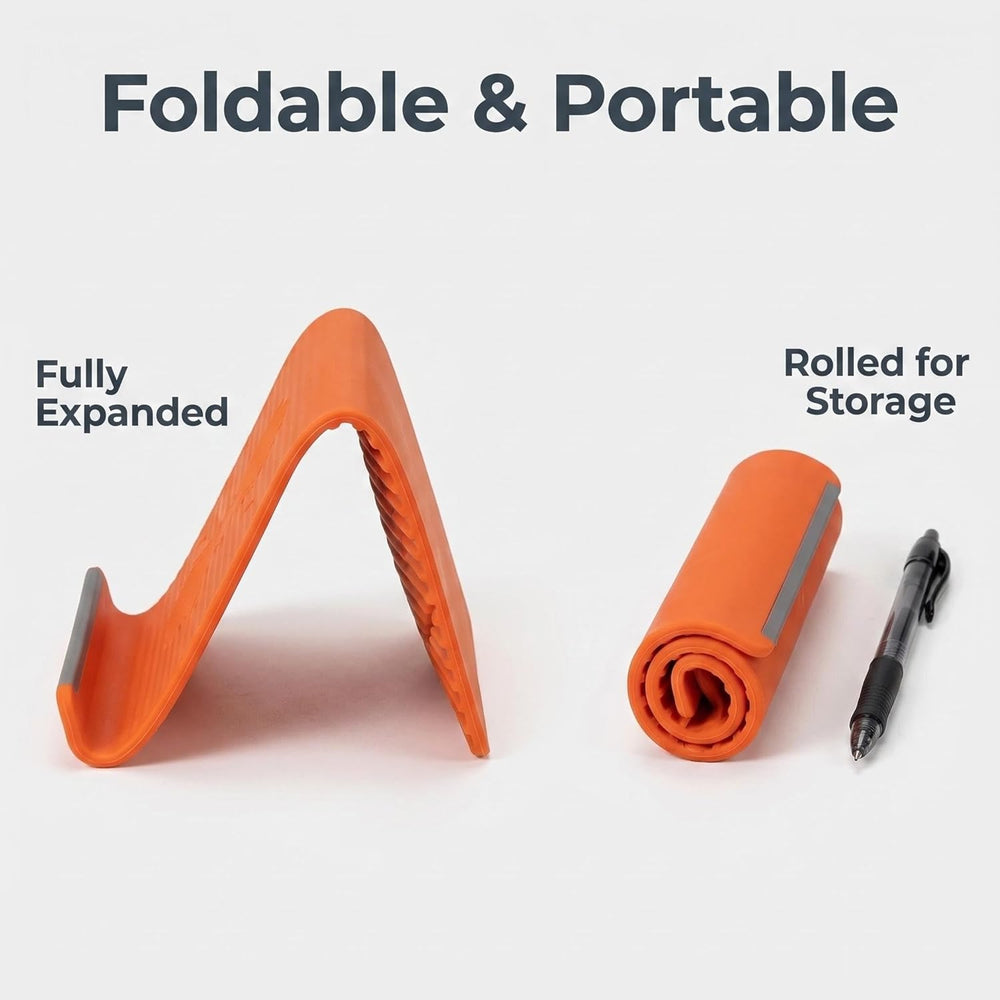 Orange Flexible Memory Bend Phone Stand, Foldable Silicone Aluminum Holder, 360° Adjustable & Wrapable, Non-Slip Portable Desk & Travel Stand