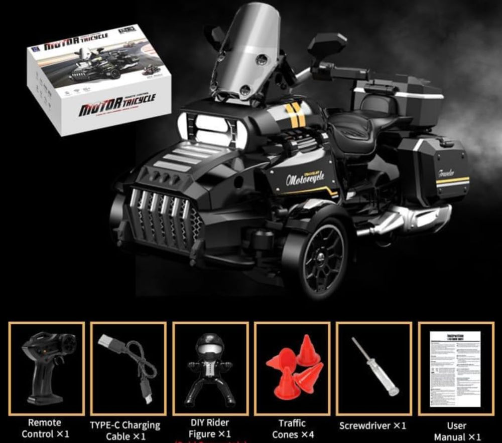 Black RC Drift Remote Control Three-Wheel Motor 2.4 Ghz Beetle Electric Model Emulation Motorcycle
