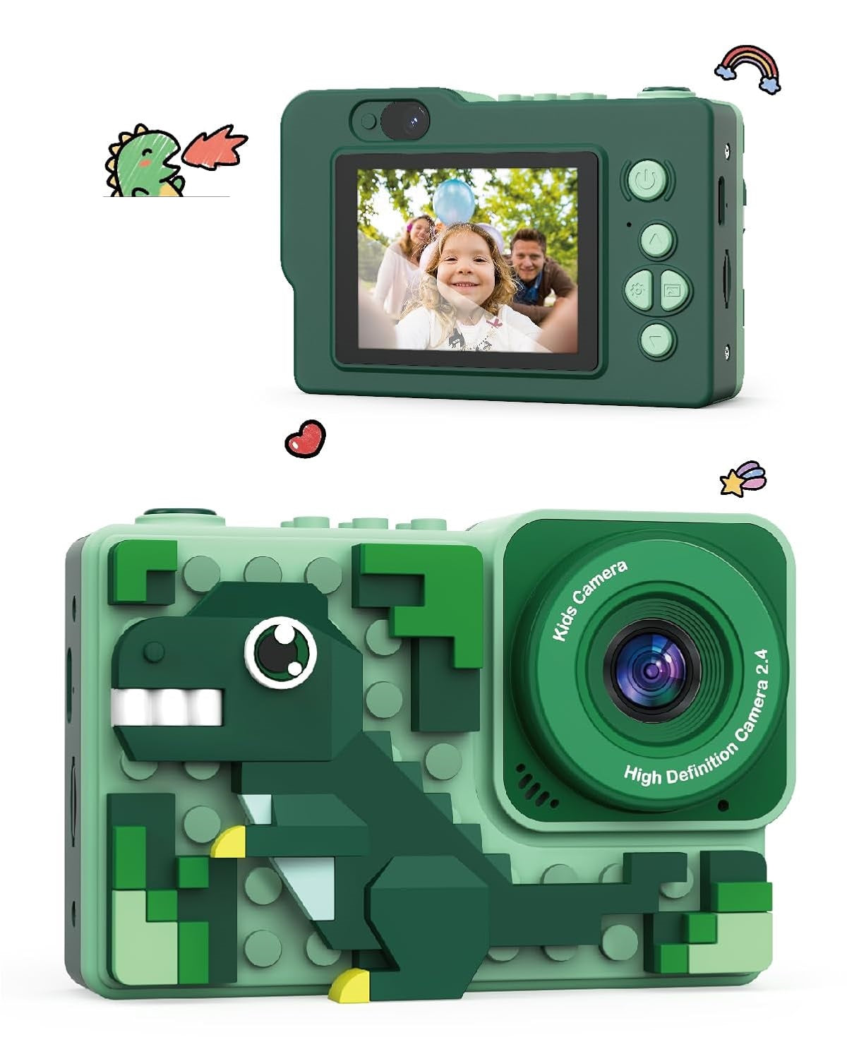 Kids Digital Video Toy Camera with Silicone Building CardBlocks - Dino