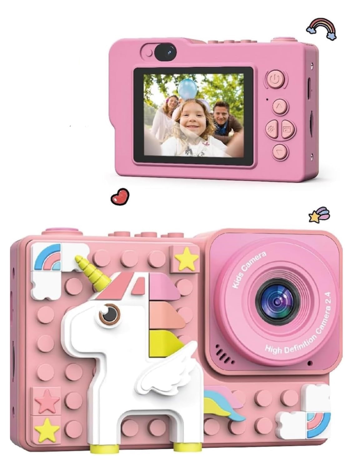 Kids Digital Video Toy Camera with Silicone Building CardBlocks - Unicorn