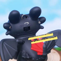 Dragon Keychain Toy with Moving Wings and Light, On Off Switch, Black Color (Night Fury)