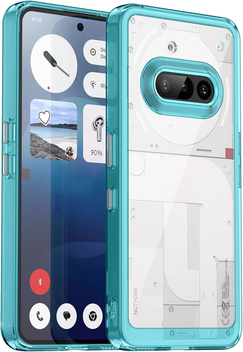 Hard PC + TPU Frame, Drop-Resistant, Protective Case Compatible with Nothing Phone 3a (Transparent Blue)
