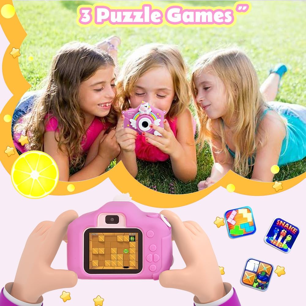 Pink Unicorn Design Kids Cartoon Digital Camera