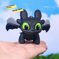 Dragon Keychain Toy with Moving Wings and Light, On Off Switch, Black Color (Night Fury)