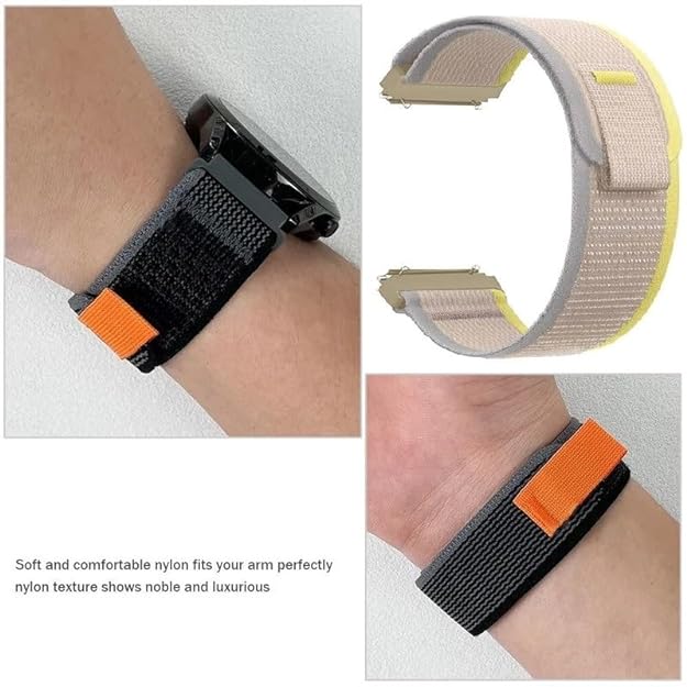 20 MM Beige with Yellow Trail loop Bands Compatible with Android Smartwatches