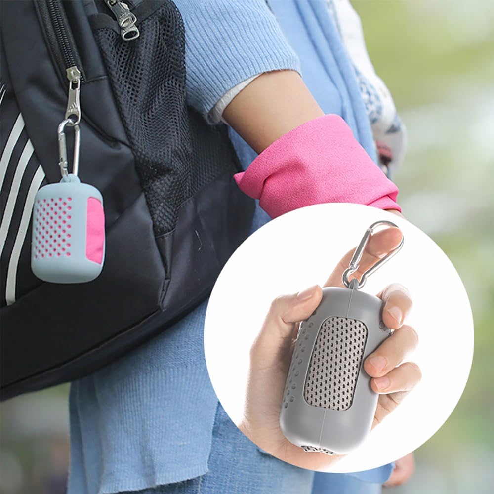 Grey Cooling Towel 40x40cm, Quick Dry Microfiber Sweat Towel with Instant Cooling Effect, Compact Travel Design, Portable Silicone Case & Carabiner for Gym, Yoga, Hiking & Outdoor Fitness