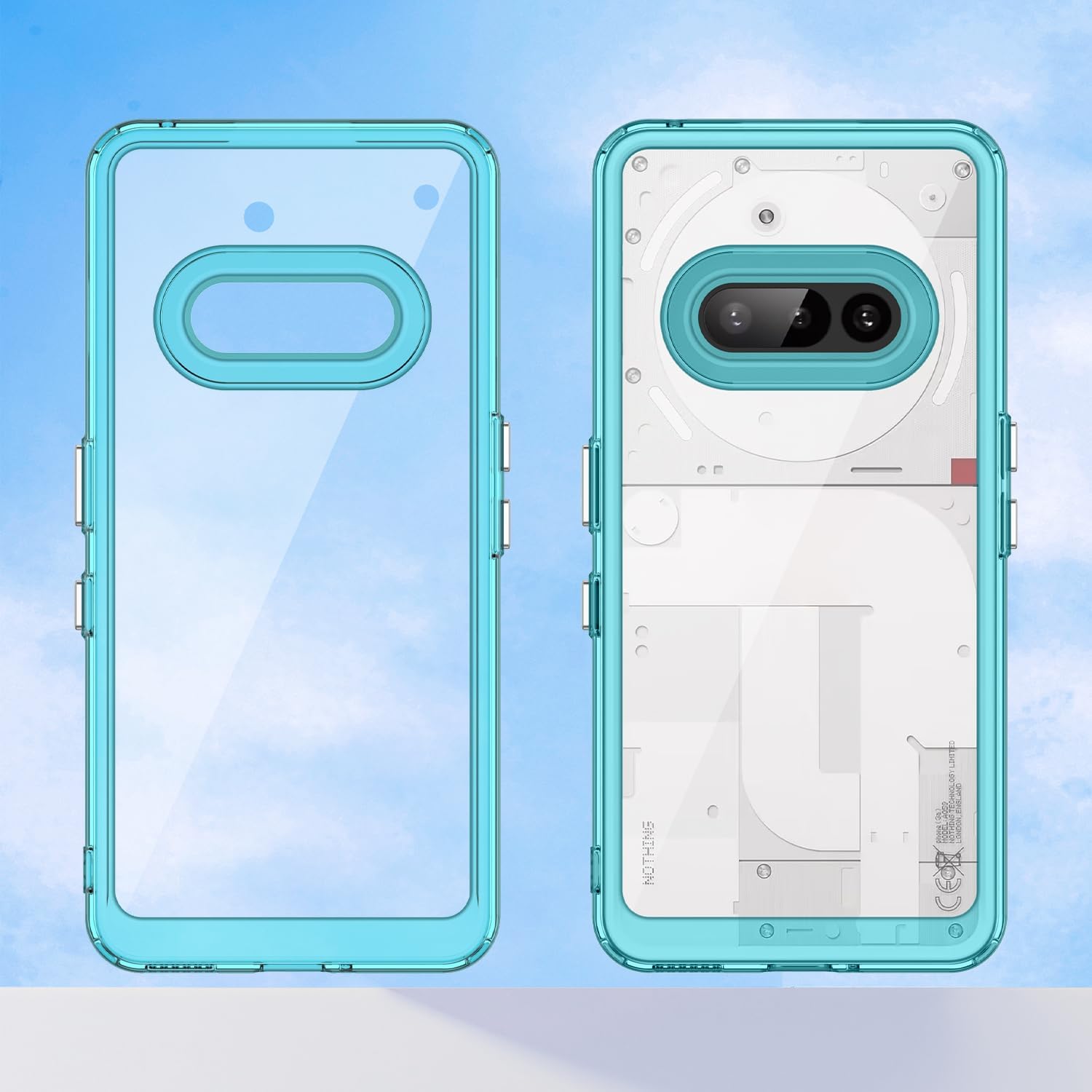 Hard PC + TPU Frame, Drop-Resistant, Protective Case Compatible with Nothing Phone 3a (Transparent Blue)