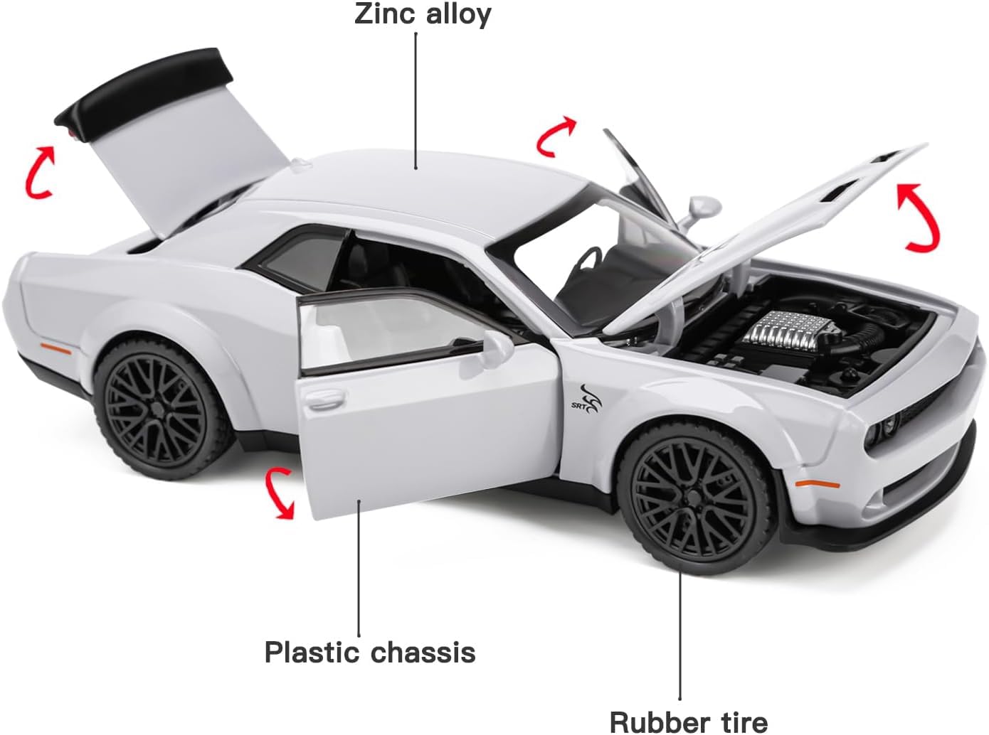 1:32 Scale Exclusive Alloy Metal Pull Back Die-cast Dodge Challenger-Grey