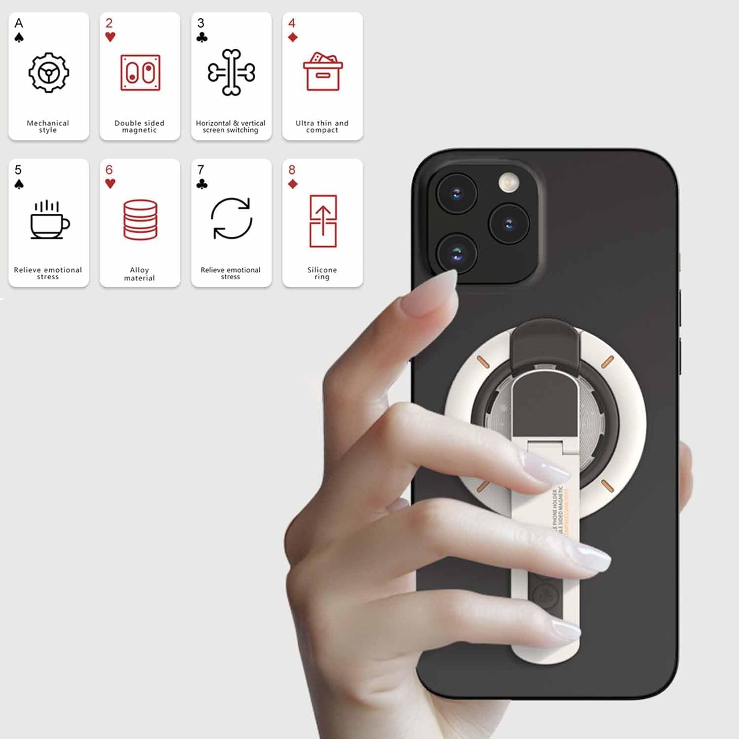 360° Magnetic Rotating Phone Holder – Double-Sided Magnetic Desktop Stand - Pearl White