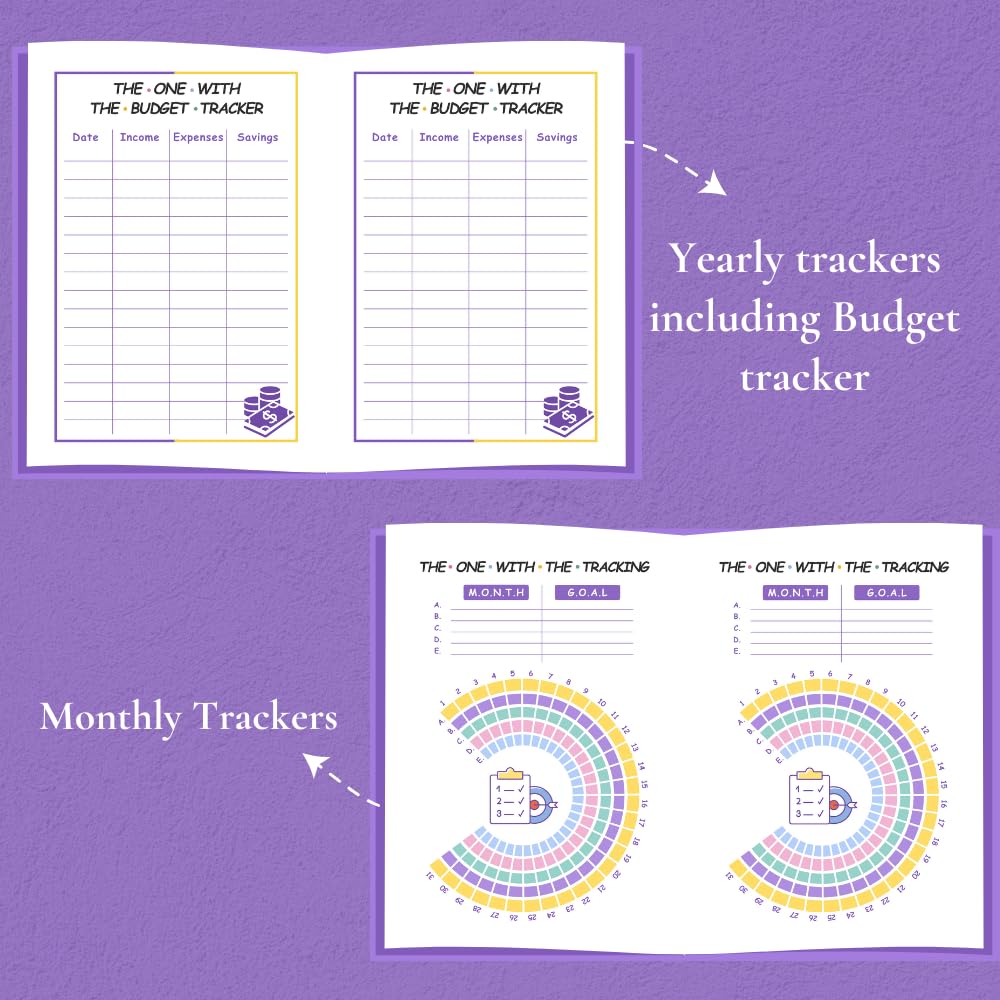 Friends Undated Planner | A5 size | 100 GSM Paper | 300+ Pages | Monthly & Yearly Trackers | Daily Schedules | Self-Discovery Activities | Budget Tracker - D2