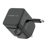 1-Charge+ 1-Port GaN Charger With Built-In USB-C Cable 65W - Black