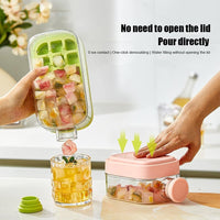 Ice Cube Bottle, 2 in 1 Touch-Free Ice Cube Tray & Water Bottle with Lid and Bin - Pink