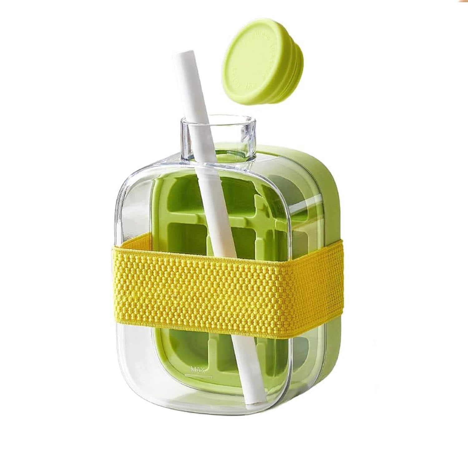 Ice Cube Bottle, 2 in 1 Touch-Free Ice Cube Tray & Water Bottle with Lid and Bin - Green