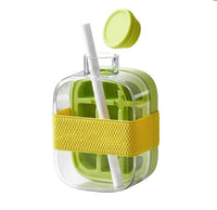 Ice Cube Bottle, 2 in 1 Touch-Free Ice Cube Tray & Water Bottle with Lid and Bin - Green