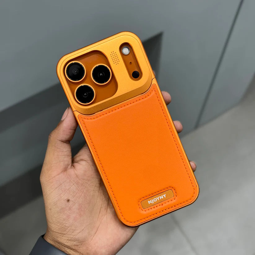 NyJoy Metal Veagan Leather with Magsafe Case for iPhone 17 Promax - Orange