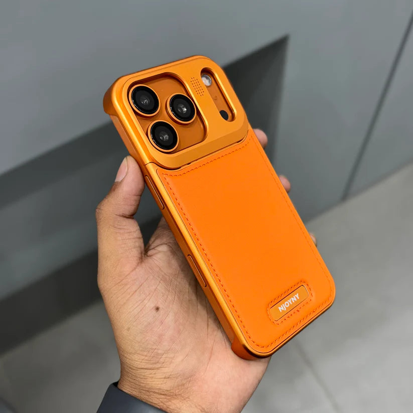 NyJoy Metal Veagan Leather with Magsafe Case for iPhone 17 Promax - Orange