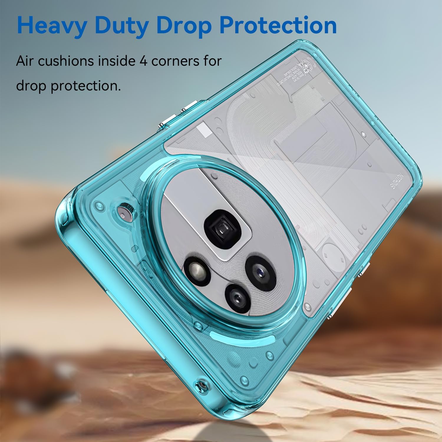 Hard PC + TPU Frame, Drop-Resistant, Protective Case Compatible with Nothing Phone 3a Pro (Transparent Blue)