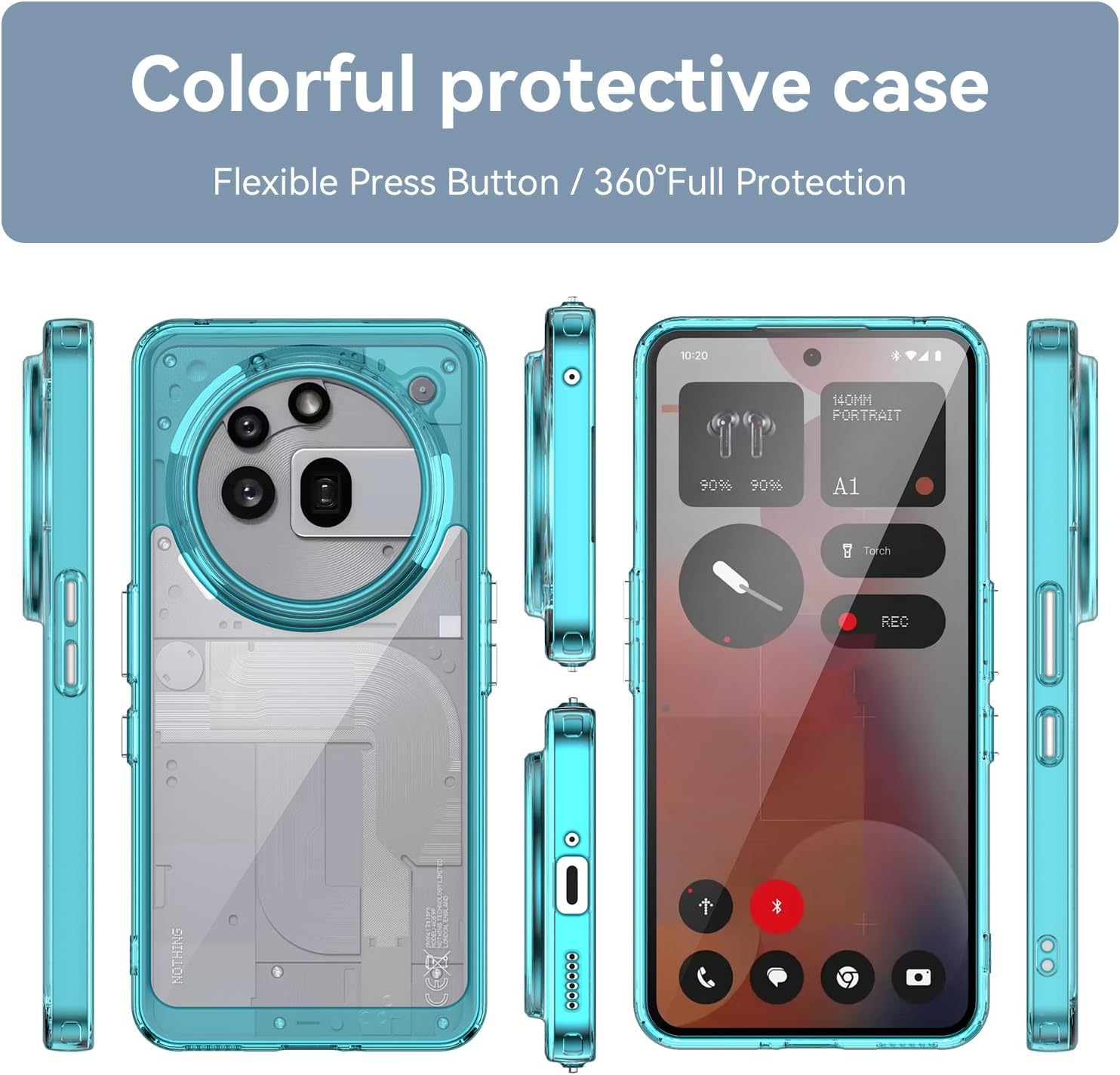 Hard PC + TPU Frame, Drop-Resistant, Protective Case Compatible with Nothing Phone 3a Pro (Transparent Blue)