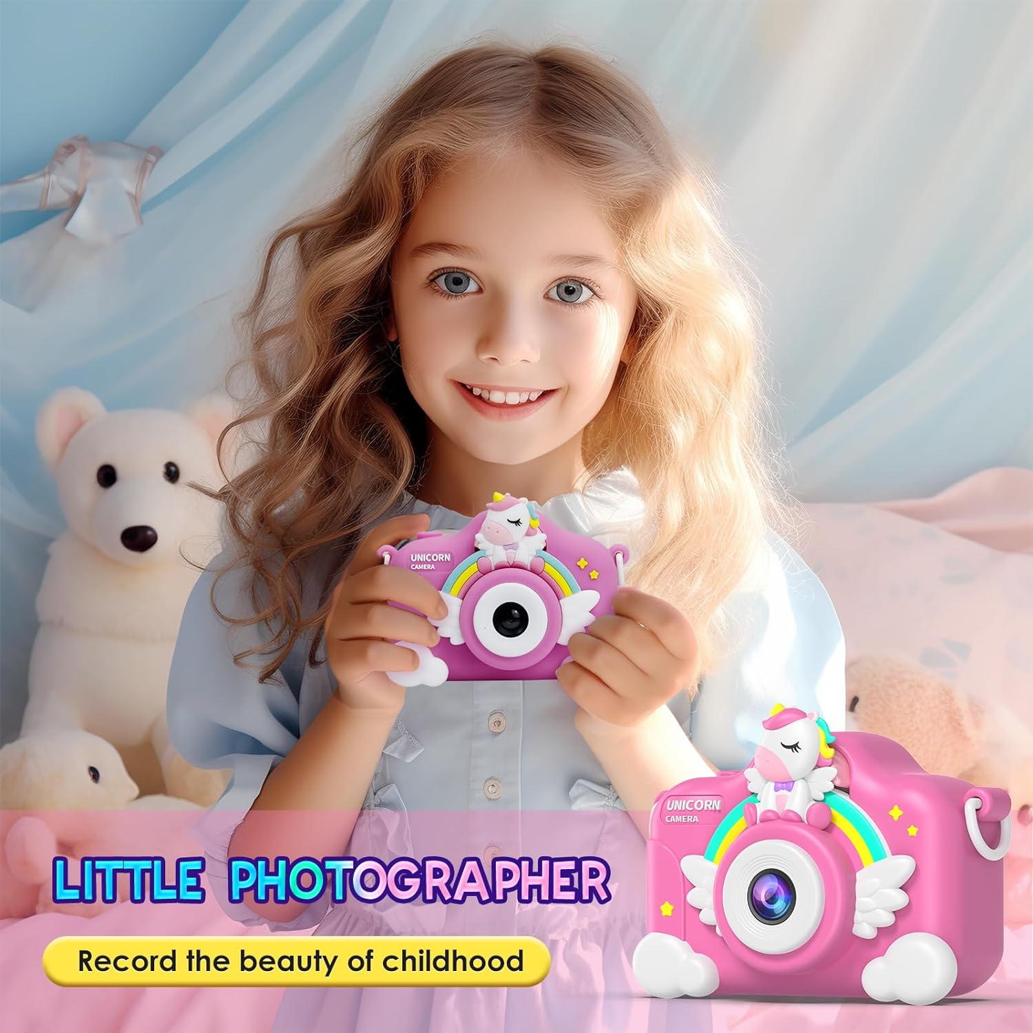 Pink Unicorn Design Kids Cartoon Digital Camera