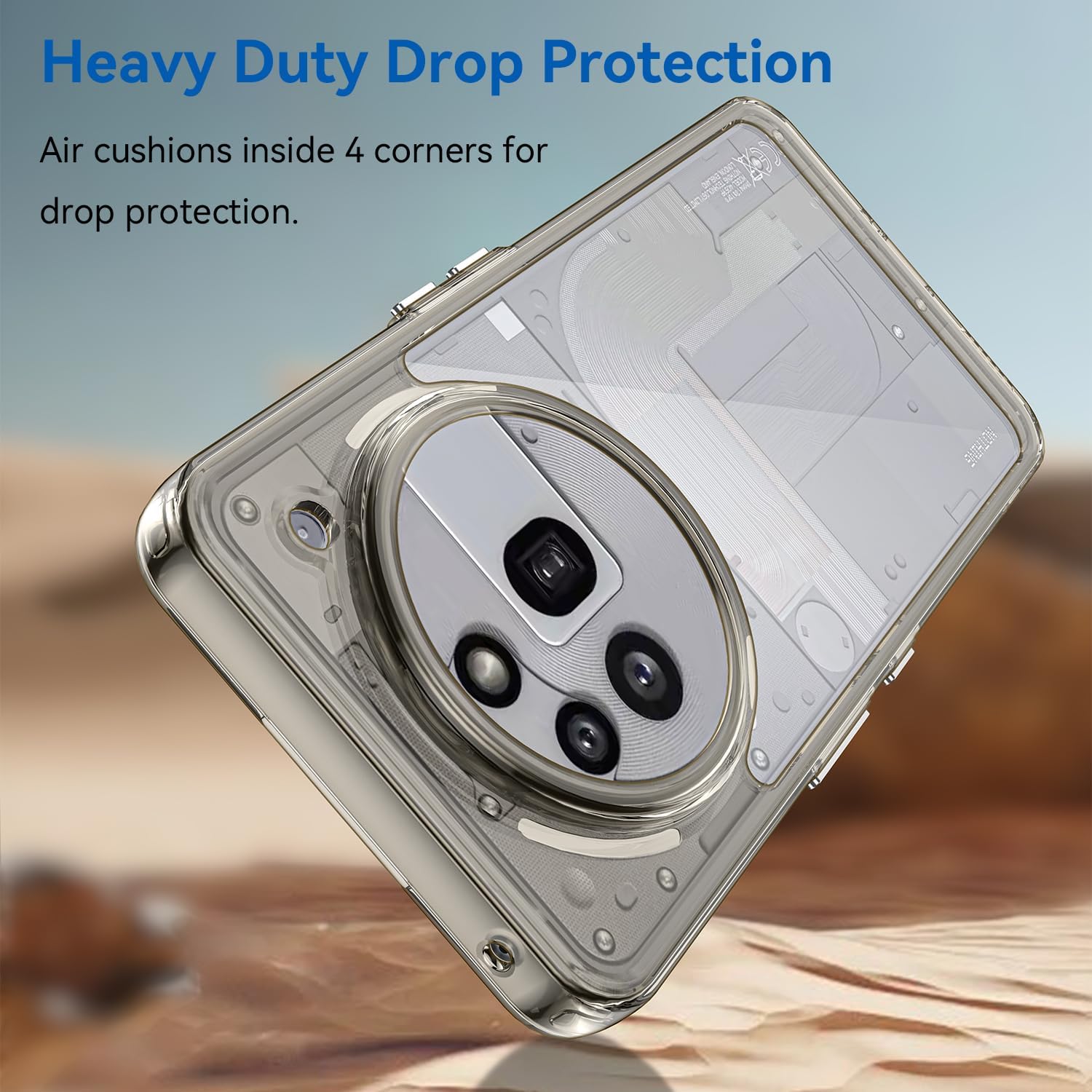 Hard PC + TPU Frame, Drop-Resistant, Protective Case Compatible with Nothing Phone 3a Pro (Transparent Grey)