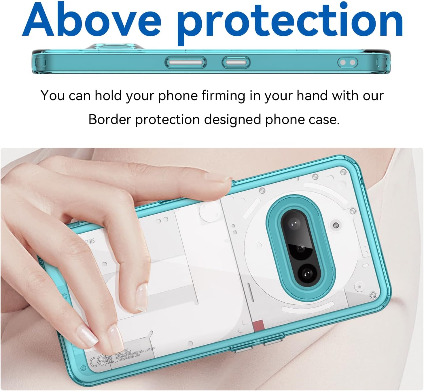 Hard PC + TPU Frame, Drop-Resistant, Protective Case Compatible with Nothing Phone 3a (Transparent Blue)