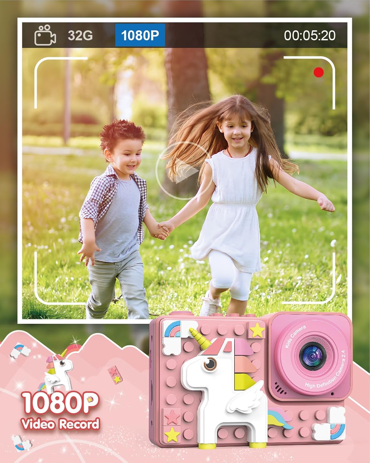 Kids Digital Video Toy Camera with Silicone Building CardBlocks - Unicorn