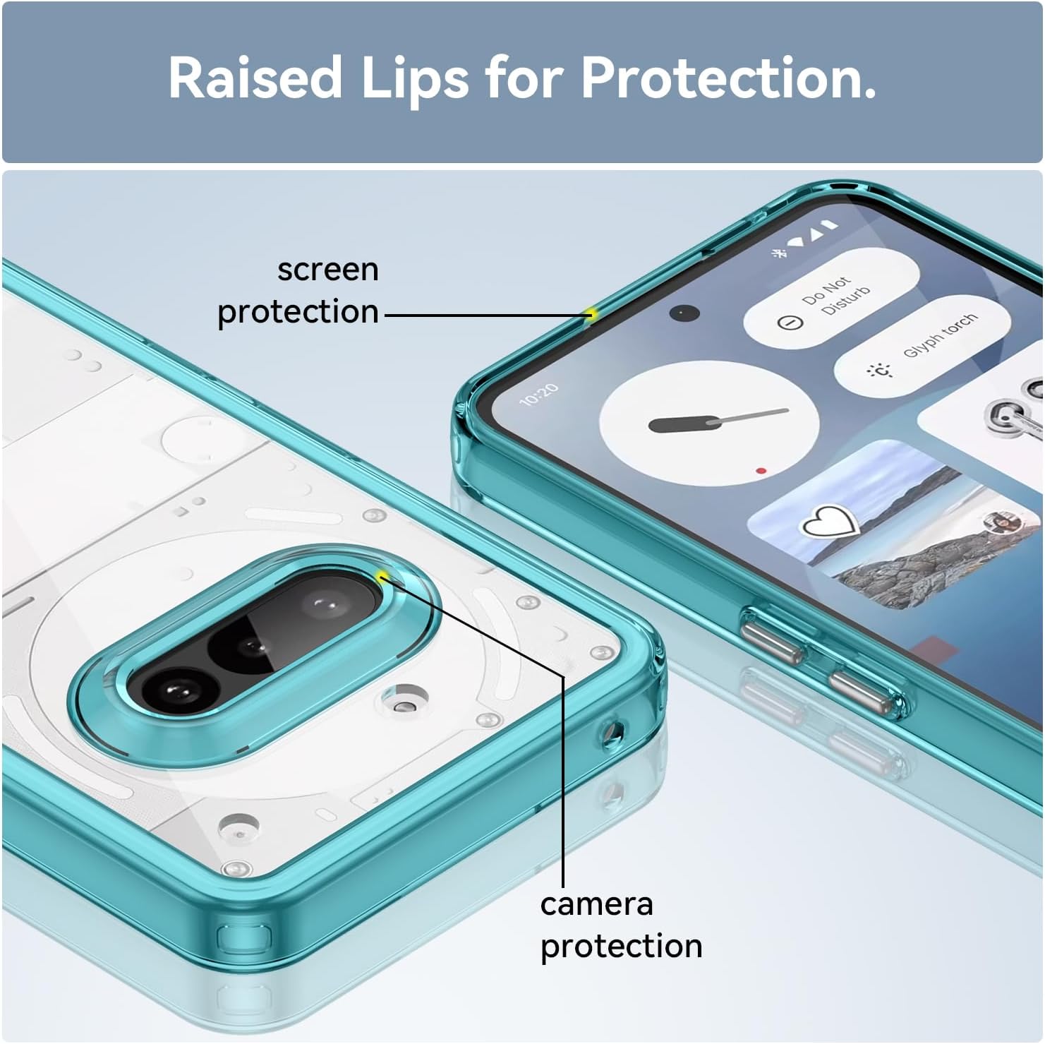 Hard PC + TPU Frame, Drop-Resistant, Protective Case Compatible with Nothing Phone 3a (Transparent Blue)