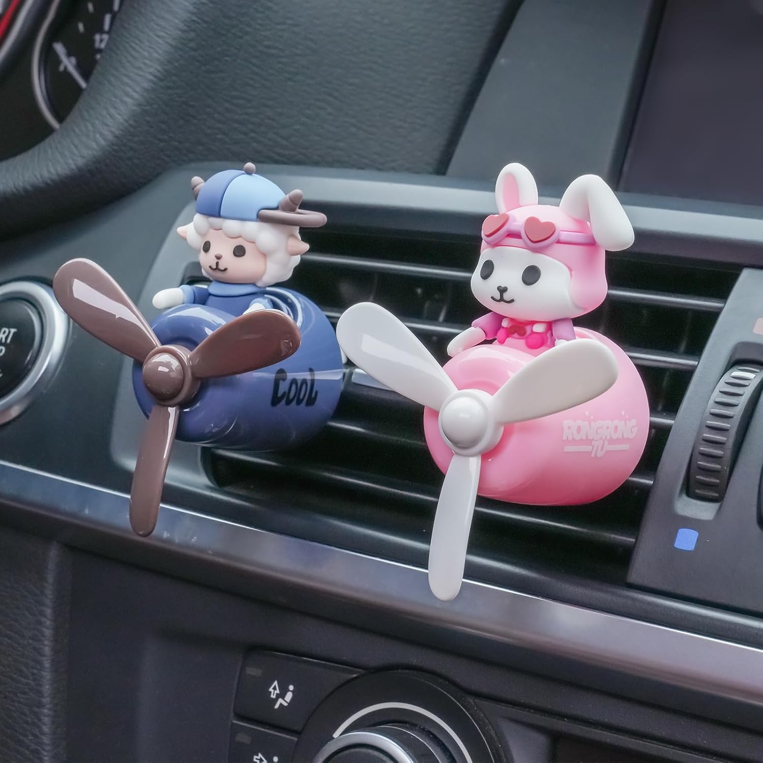 Cute Rabbit Car Vent Clip Air Freshener with Fragrant Tablet Automotive Air Outlet Fan Diffuser