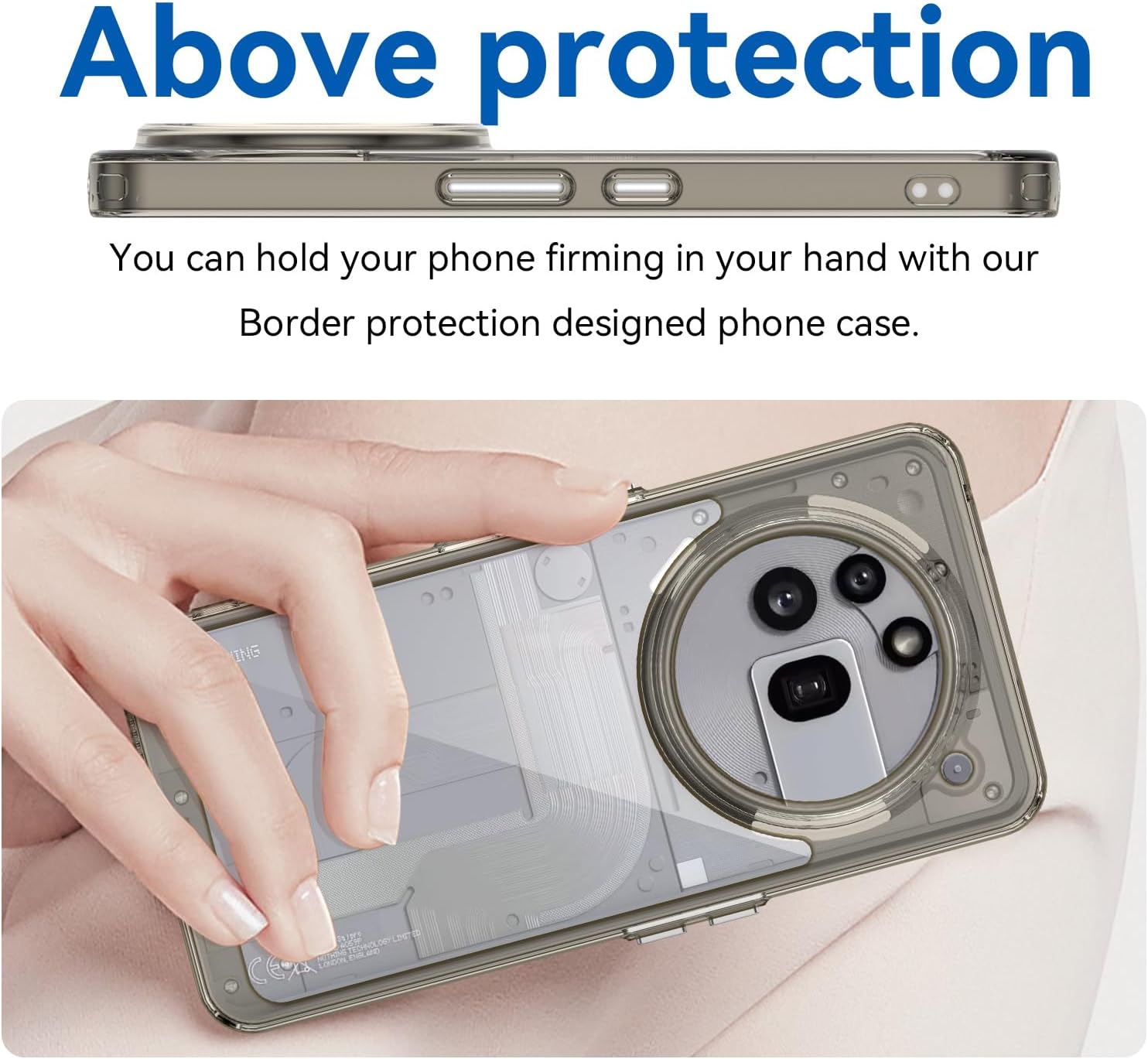 Hard PC + TPU Frame, Drop-Resistant, Protective Case Compatible with Nothing Phone 3a Pro (Transparent Grey)