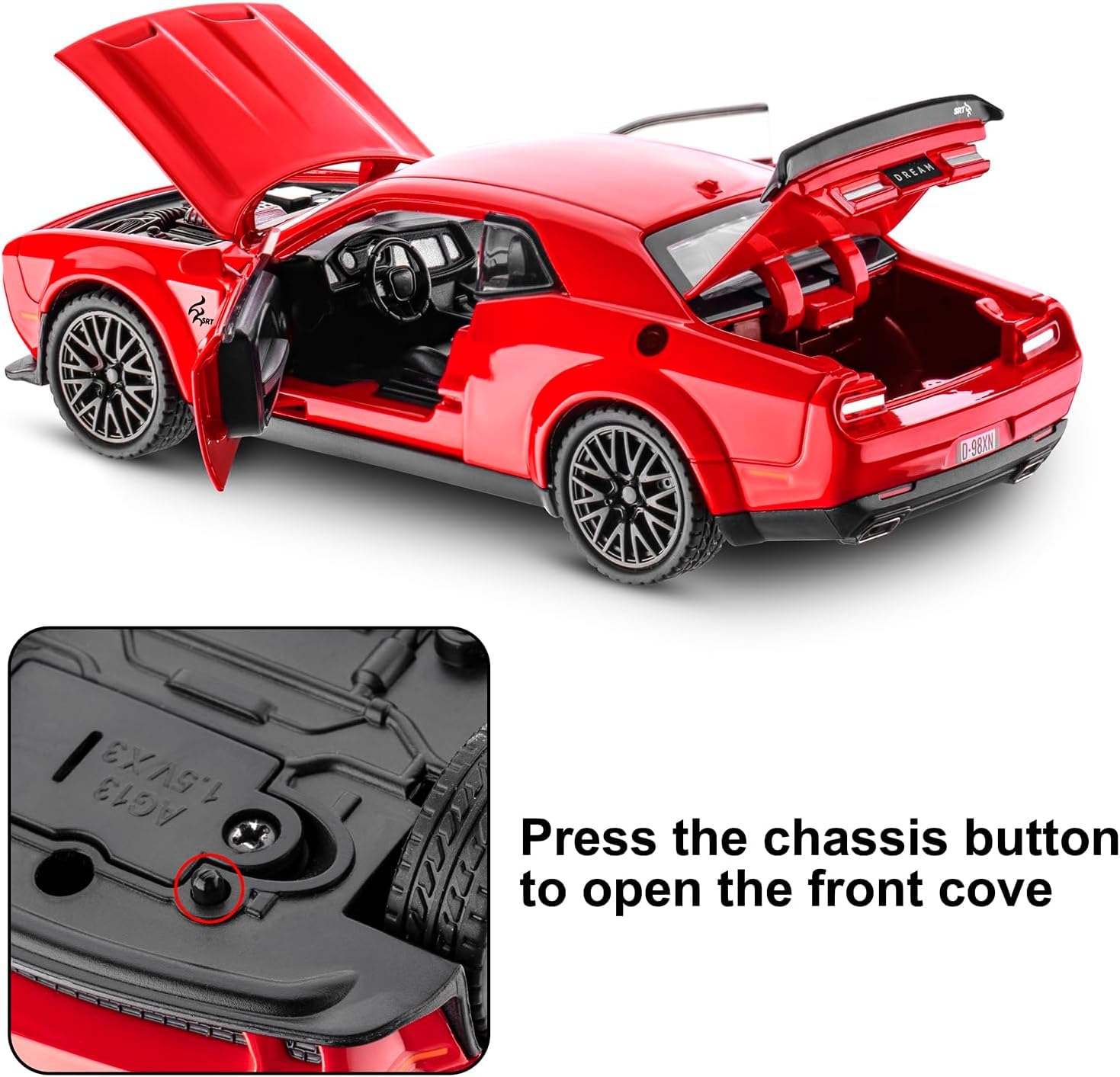 1:32 Scale Exclusive Alloy Metal Pull Back Die-cast Dodge Challenger-Red
