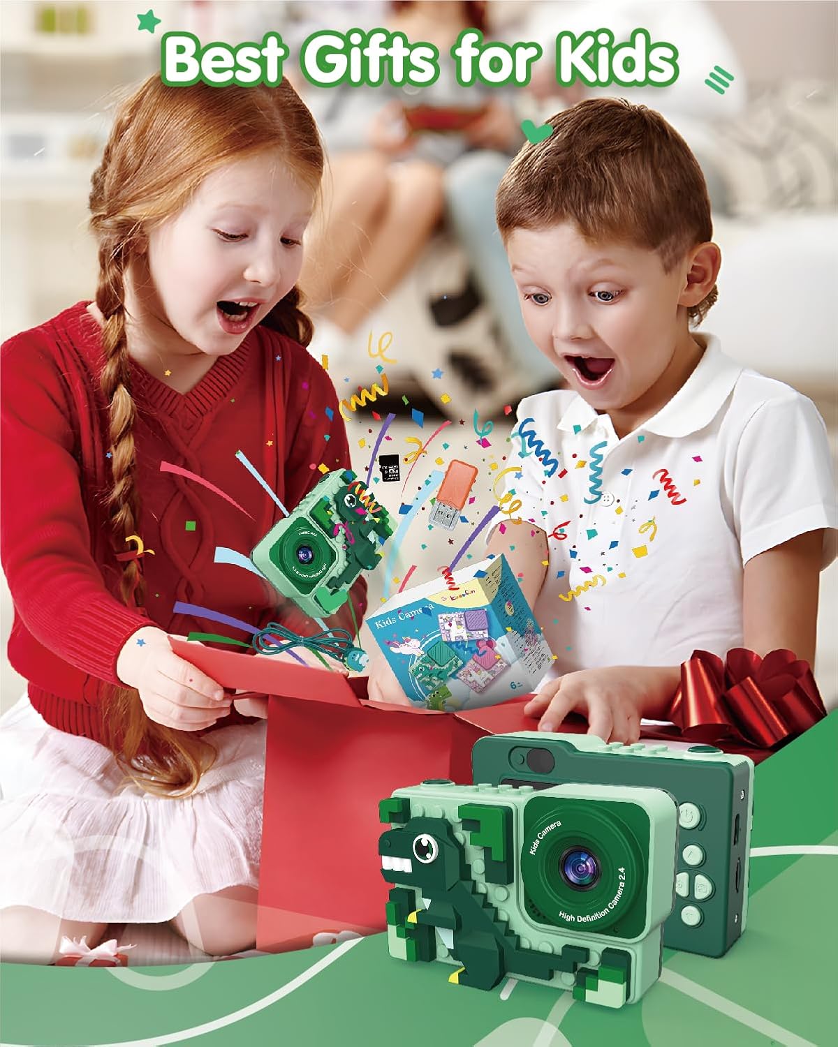 Kids Digital Video Toy Camera with Silicone Building CardBlocks - Dino