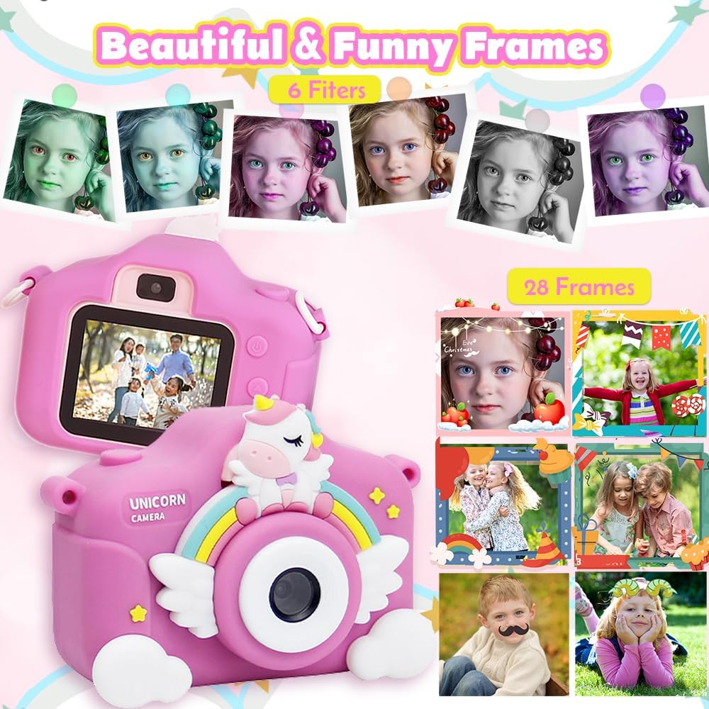 Pink Unicorn Design Kids Cartoon Digital Camera