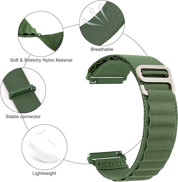 20 MM Green Alpine loop Bands Compatible for Android Smart Watches