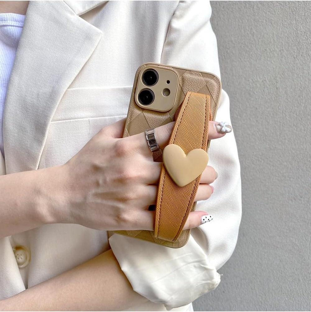 Lovely Wrist Strap Slim PU Leather Cute Lanyard Phone Case for iPhone 12/14/15