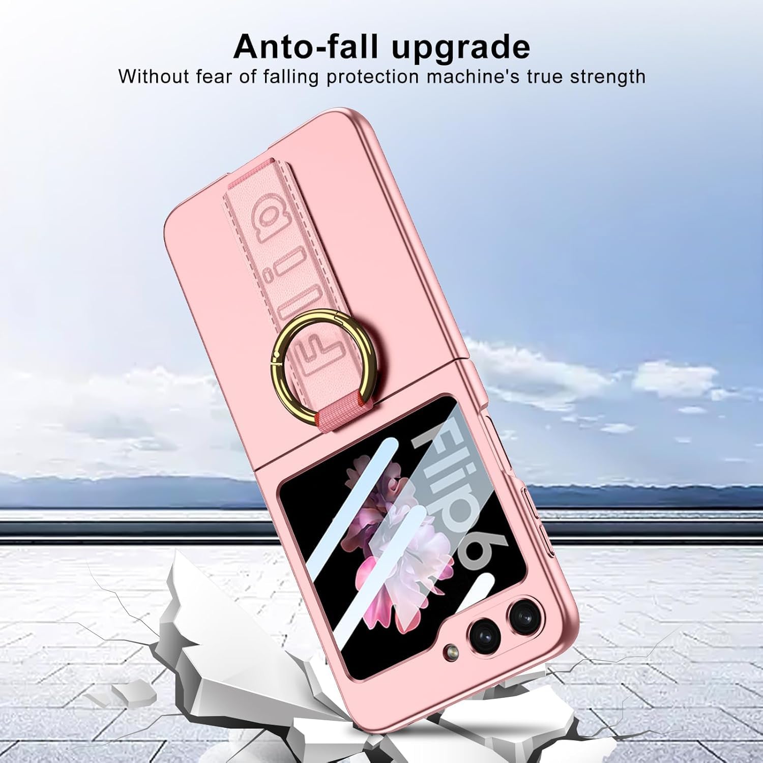 Galaxy Z Flip 5 Case Ultra-Thin Protective Cover with Buckle, Built-in Screen Protection Shockproof Phone Case for Galaxy Z Flip 5, Pink